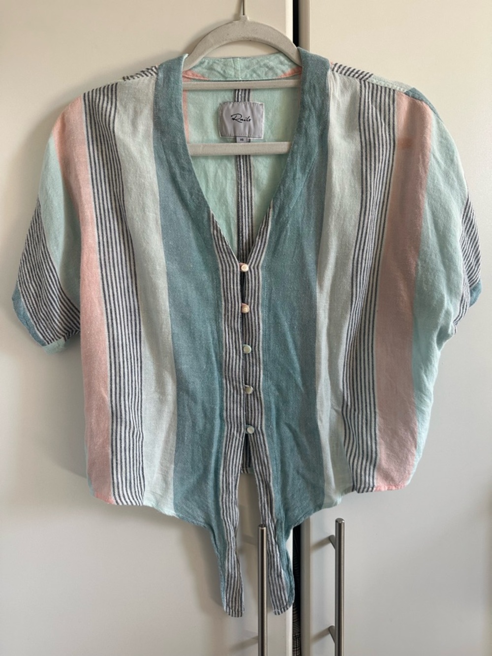 Rails Striped Button Front Top in Blue, Mint, Pink & White Size XS